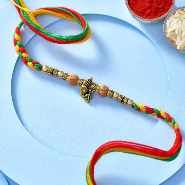 Awesome Ganesha Pearls & Wooden Beads Rakhi