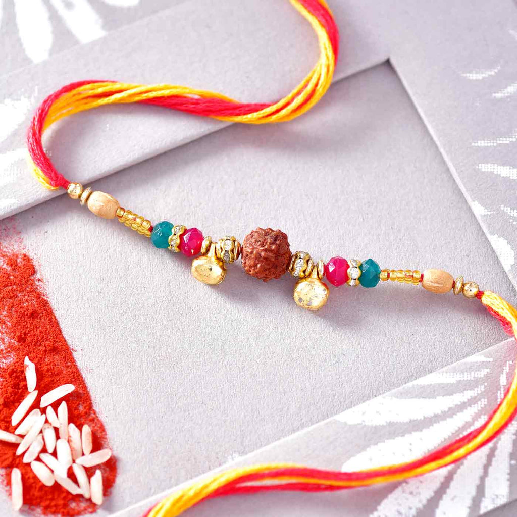 Rudraksha & Ghungroo Rakhi Thread With Crystal Beads
