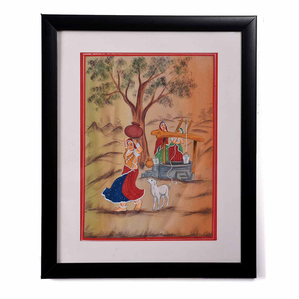 Woman Carrying Water Rajasthani Painting (13.5*16.5 Inches)