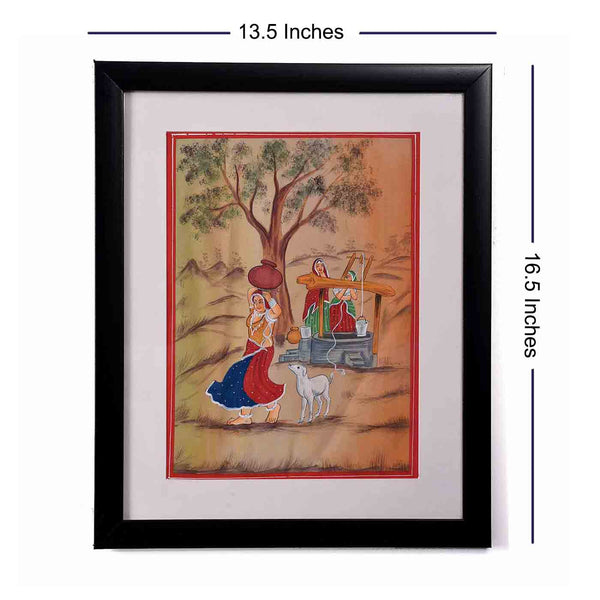 Woman Carrying Water Rajasthani Painting (13.5*16.5 Inches)