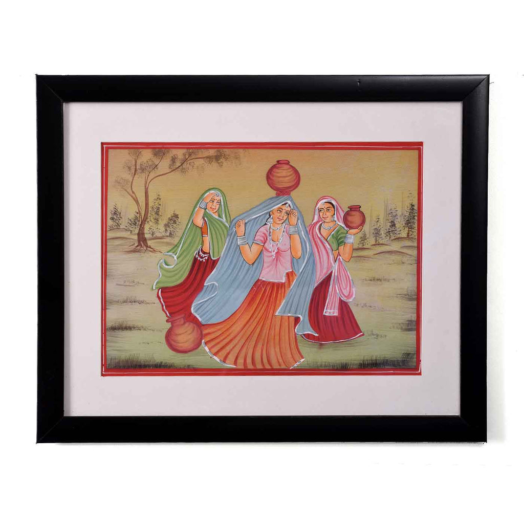 Pretty Looking Rajasthani Ladies Painting (16.5*13.5 Inches)