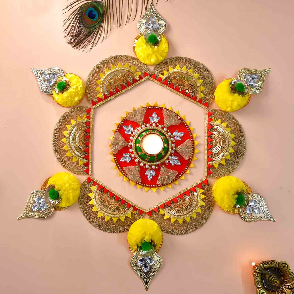 Dazzling Kundan, Zari, Pearls & Floral Rangoli