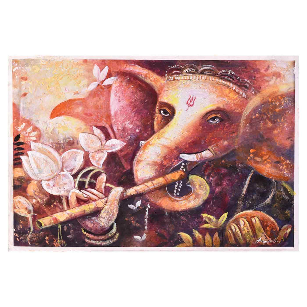 Contemporary Ganesha With Flute Painting