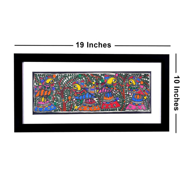 Alluring Peacock Madhubani Painting (Framed,19*10 Inches)