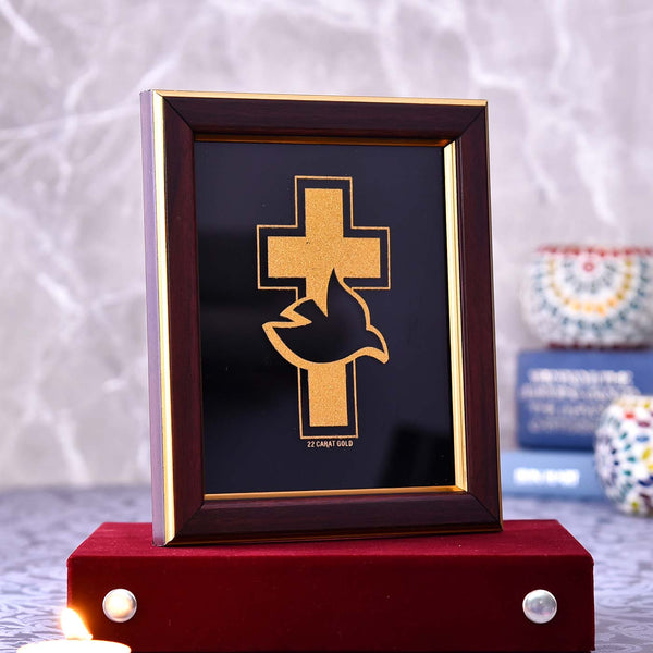 Cross With Dove Gold Frame