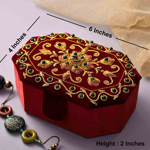 Zari Jewellery Box With Trendy Earrings & Almonds Hamper