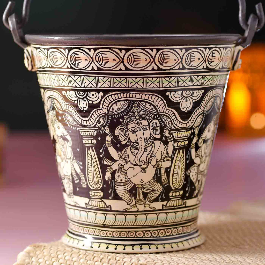 Splendid Bucket With Pattachitra Painting (6*6 Inches)