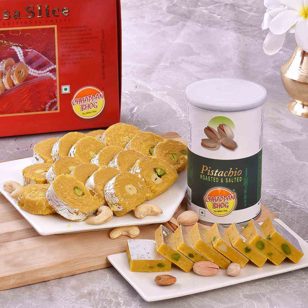 Perfect Hamper Of Batisa Slice, Kaju Kesar & Pistachios CAN
