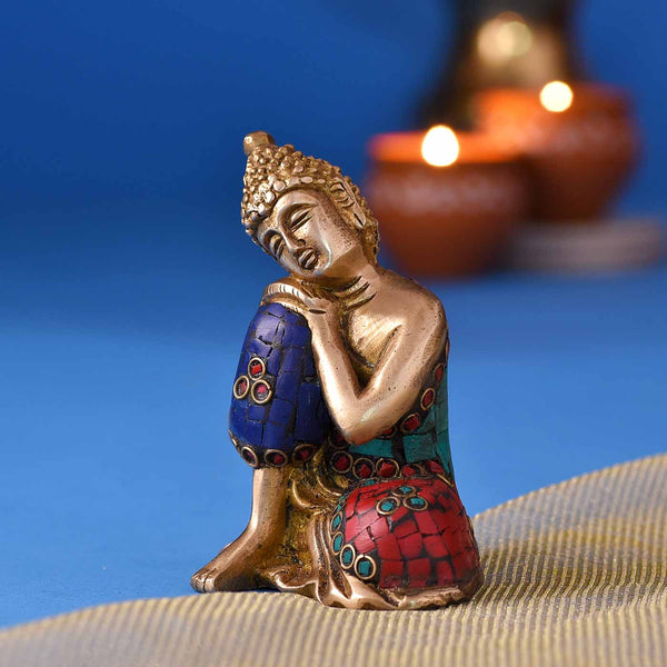 Colourful Brass Idol Of Serene Buddha