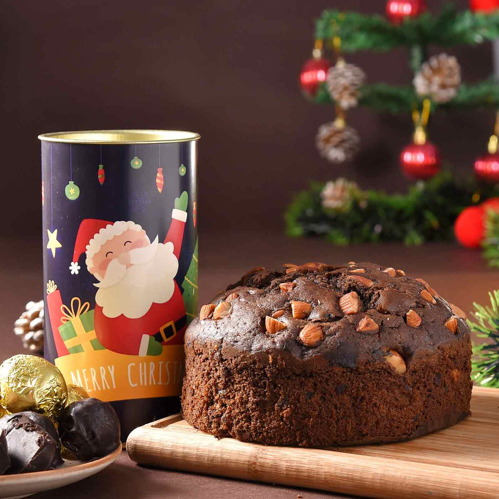 Christmas Combo Of Almond Plum Cake & Truffle Can