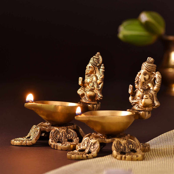 Divine Ganesha Lakshmi Brass Idol Diyas