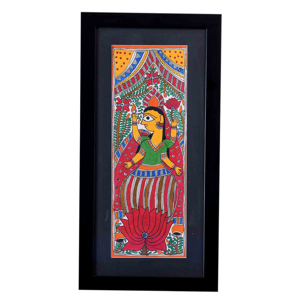 Graceful Lakshmi Madhubani Painting (Framed, 10*19 Inches)