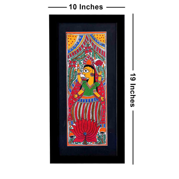Graceful Lakshmi Madhubani Painting (Framed, 10*19 Inches)