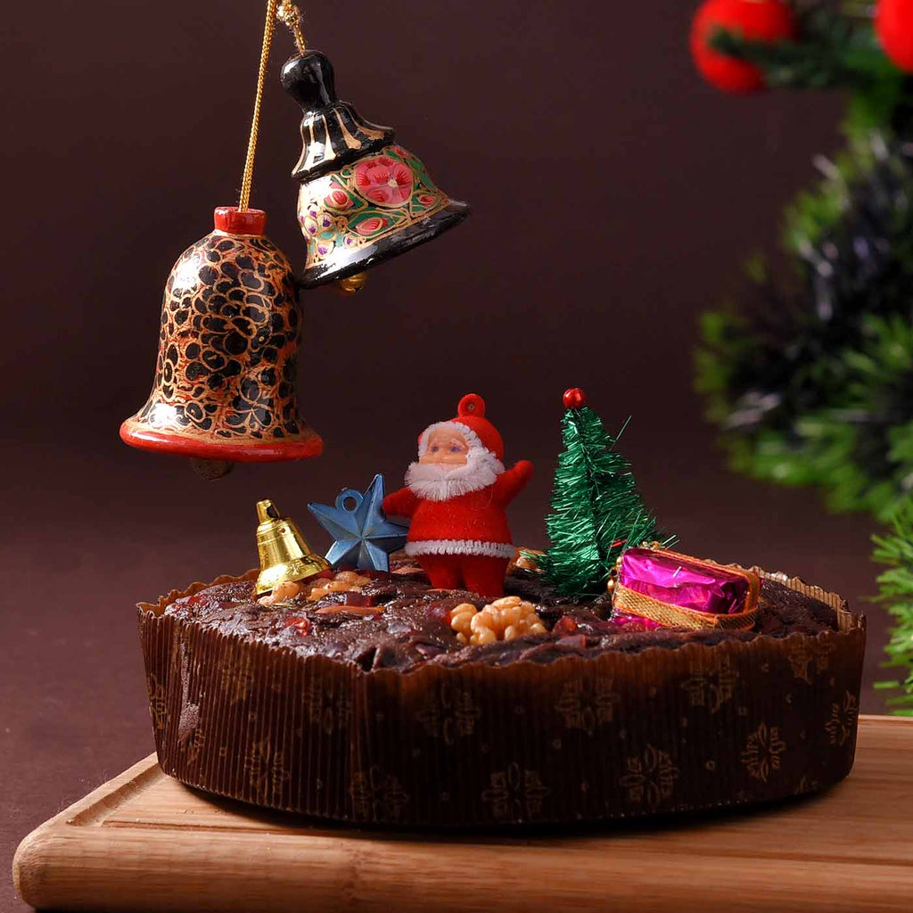 Christmas Special Almond Walnut Plum Cake With Handcrafted Papier Mâché Christmas Bells