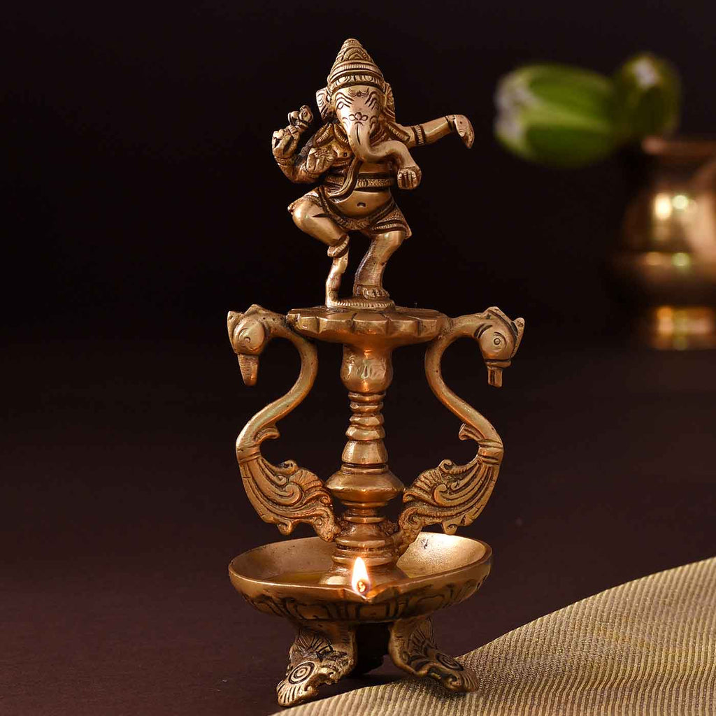 Artistic Ganesha Brass Diya