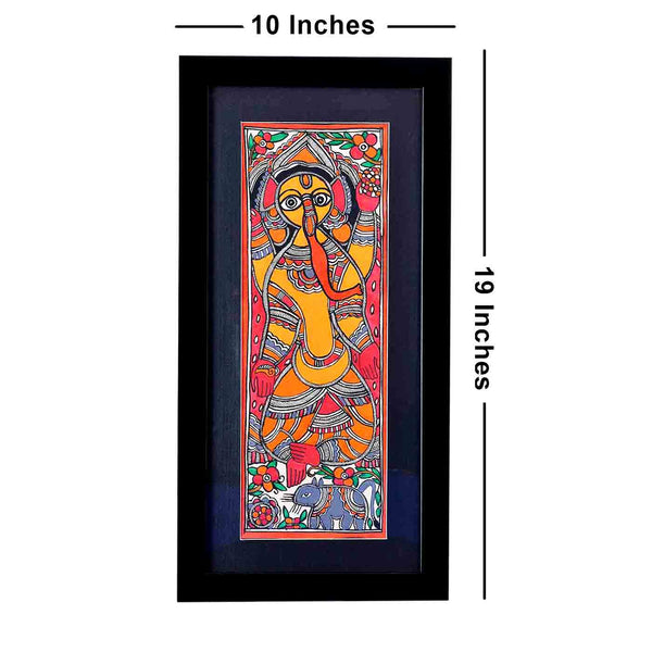 Standing Ganesha Madhubani Painting (Framed, 10*19 Inches)