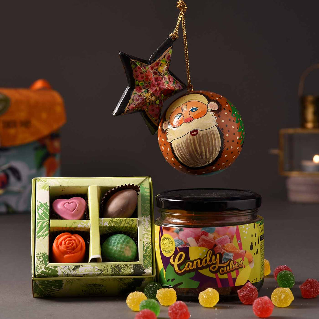 Merry Christmas Chocolate Box, Candy Jar & Papier Mâché Santa Ball & Star