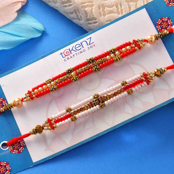 Beads Set Of 2 Rakhis With Dalmoth & Kaju Samosa
