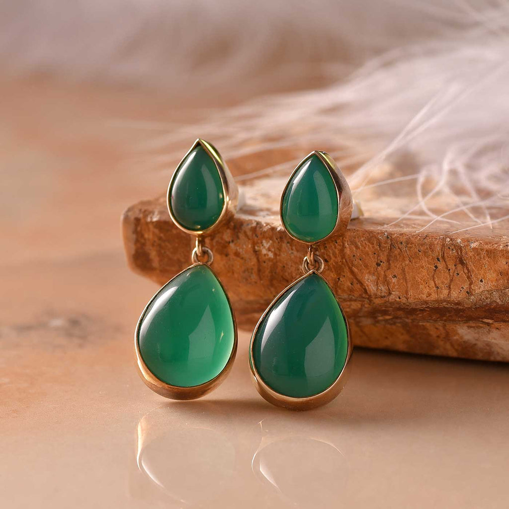 Elegant Green Drops of Onyx Earrings