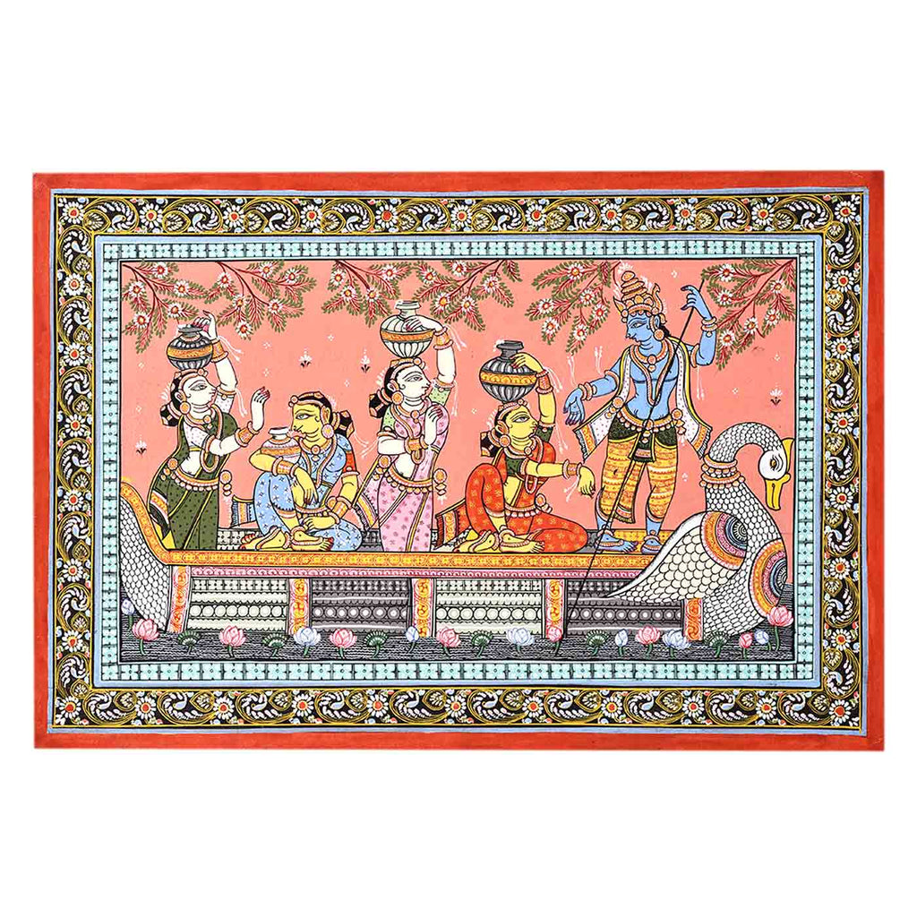 Alluring Krishna Boat Ride Painting (13*19 Inches)