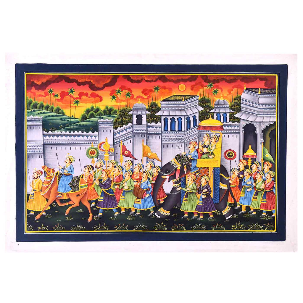 Royal Rajputana Procession Silk Painting