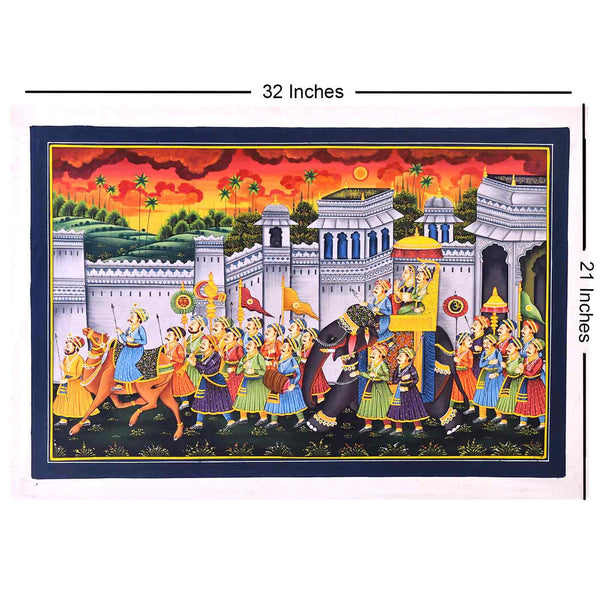 Royal Rajputana Procession Silk Painting