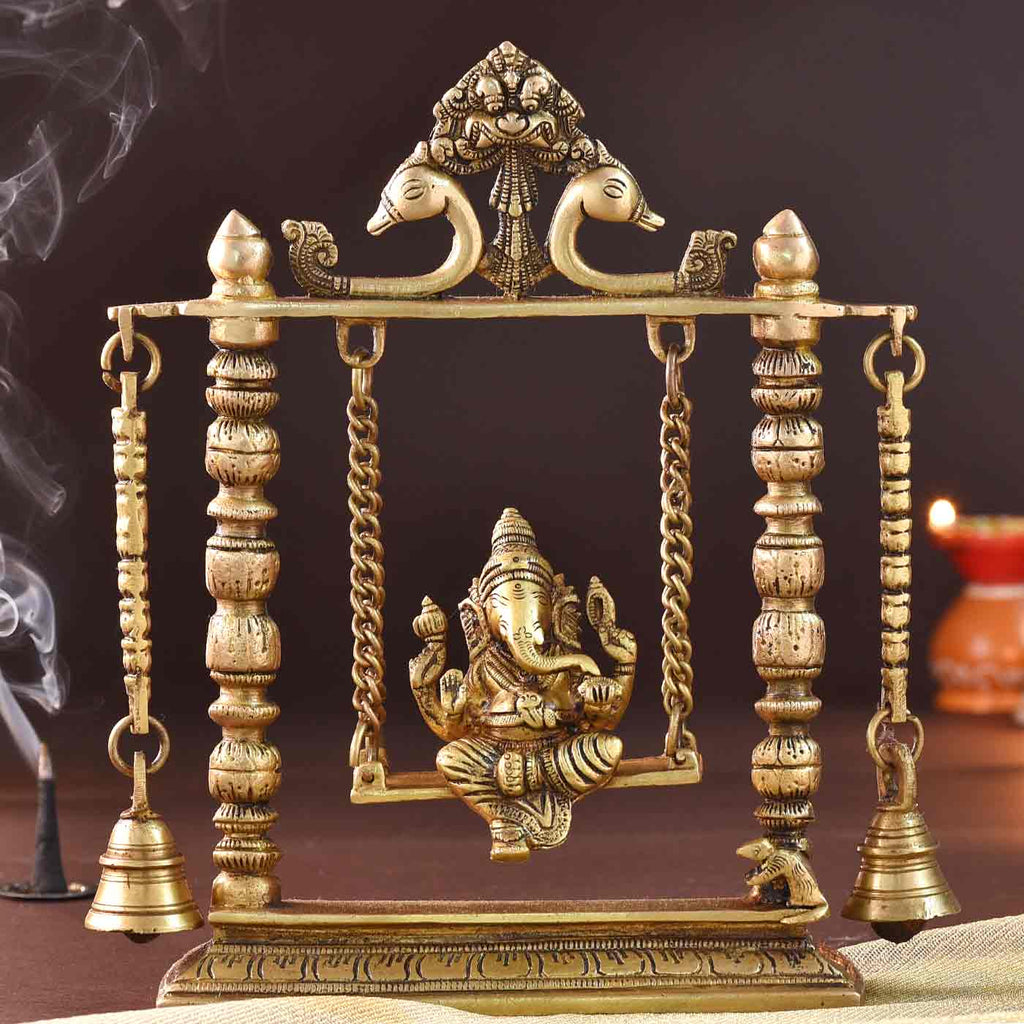 Lord Ganesha On Swing Brass Idol