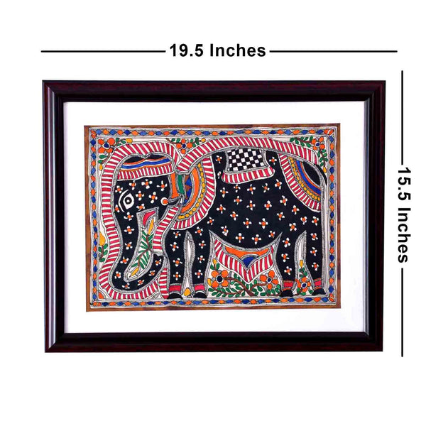 Artistic Elephant Madhubani Painting (Framed, 15.5*19.5 Inches)