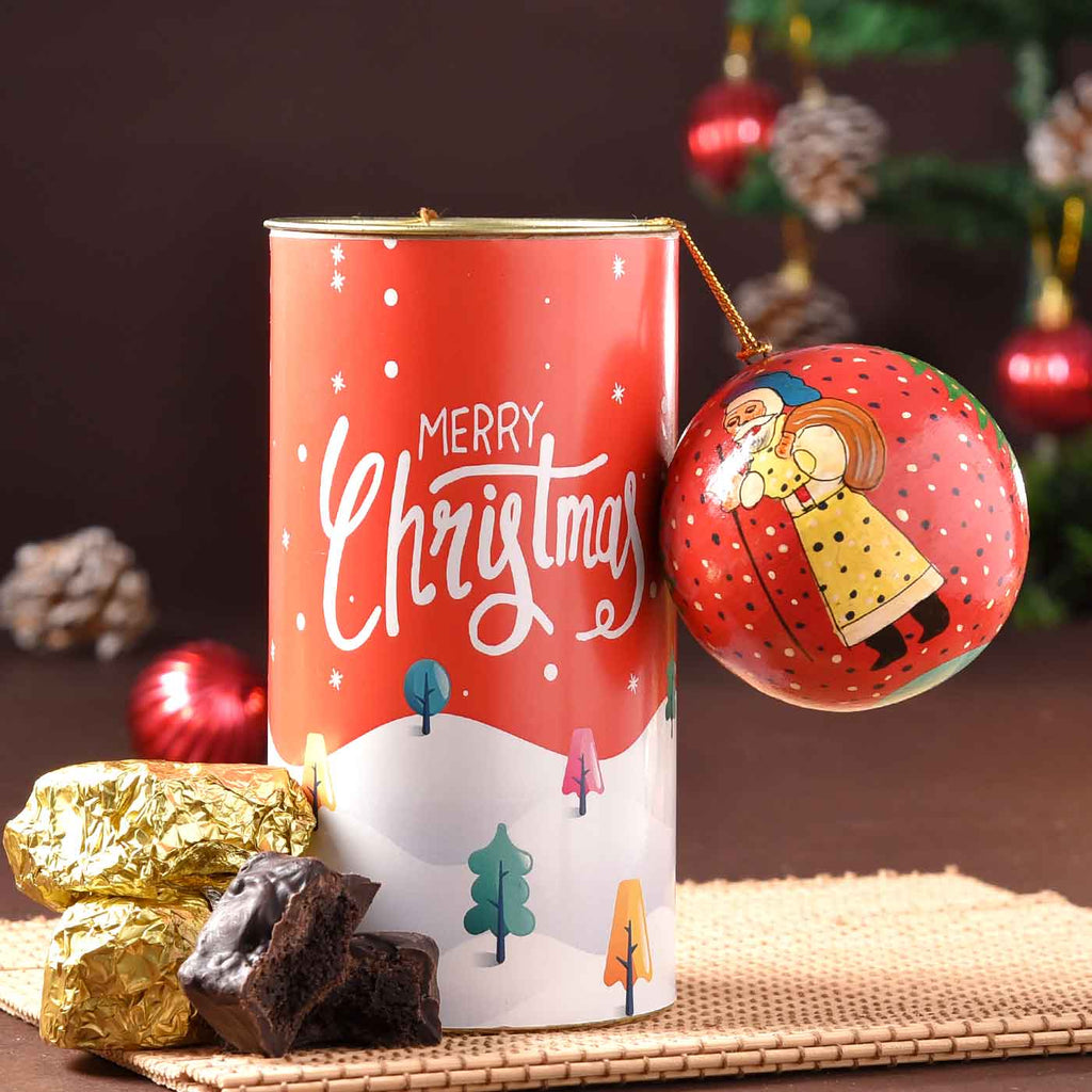 Christmas Brownie Can With Handcrafted Papier Mâché Santa Ball