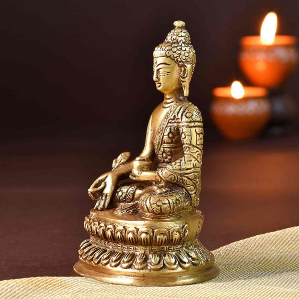 Tranquail Buddha On Lotus Brass Idol