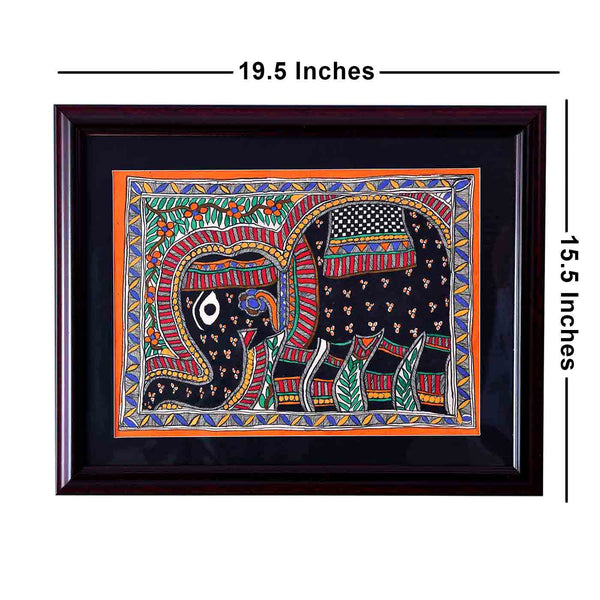 Imperial Elephant Madhubani Painting (Framed,19*10 Inches)