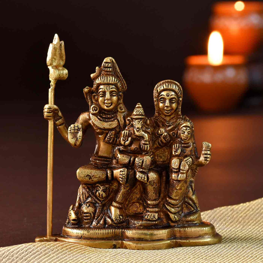 Celestial Shiv Parvati Family Brass Idol