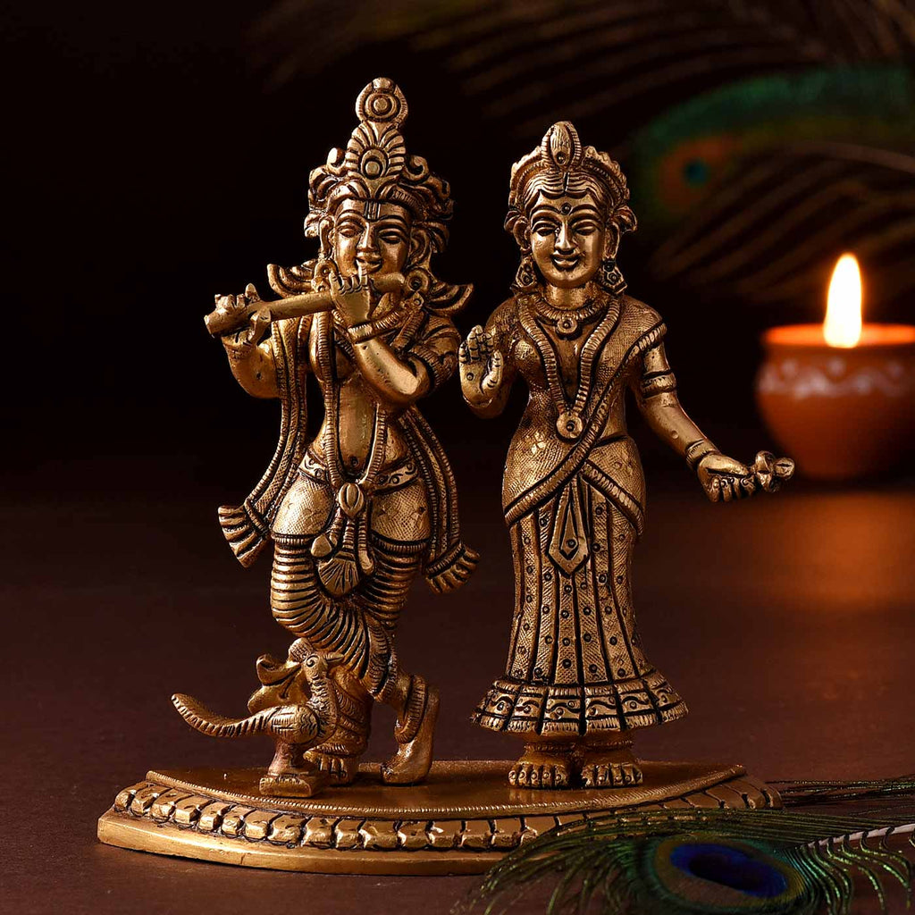 Celestial Couple Radha Krishna Brass Idol
