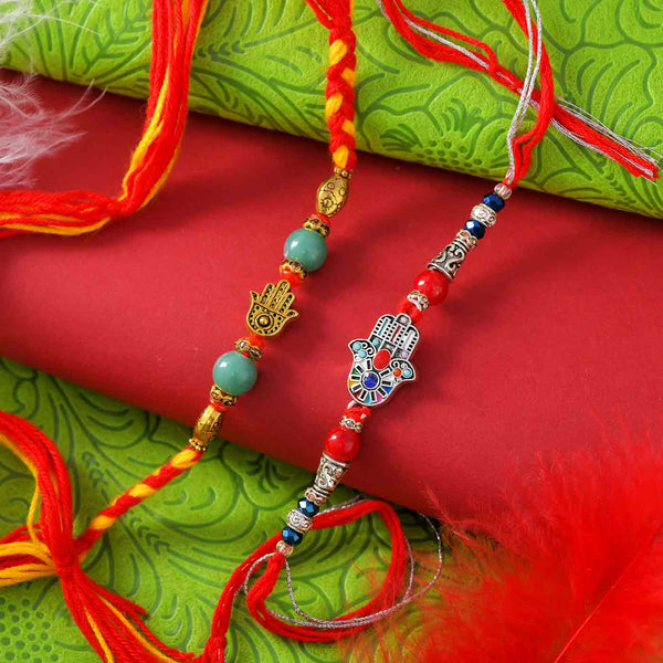 Charming Set Of 2 Rakhis With Pista Roll