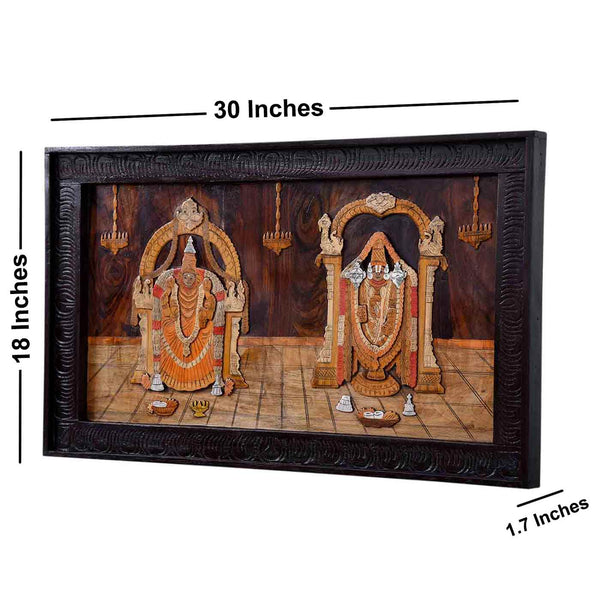 Traditional Lord Balaji & Padmavati Mysore Inlay Rosewood Painting (18*30*1.7 Inches)