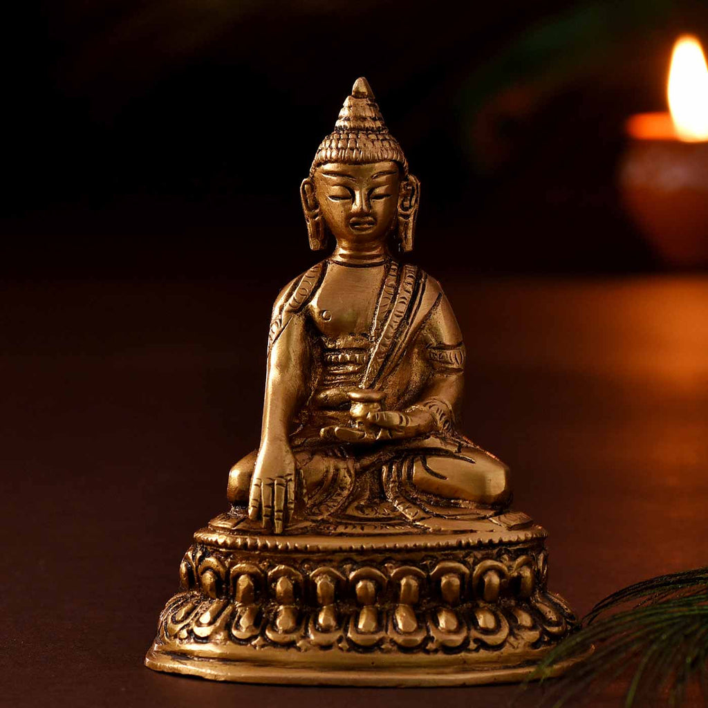 Bhumisparsa Mudra Buddha Brass Idol