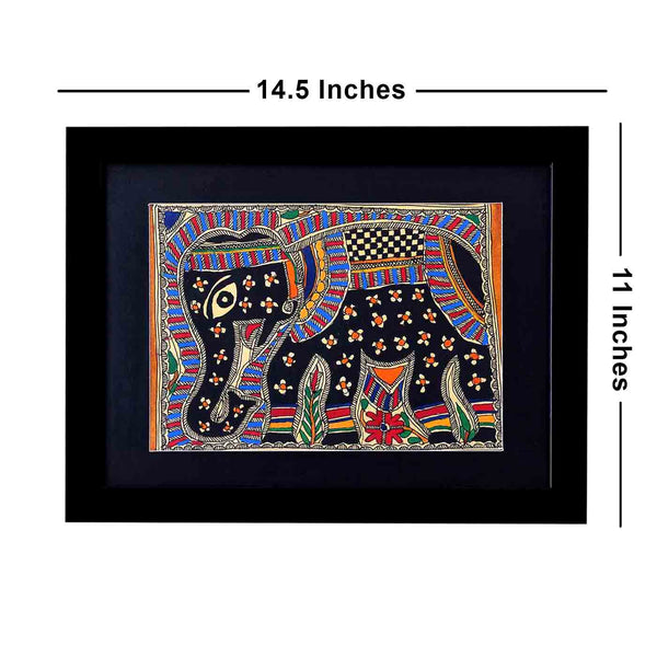 Royal Elephant Madbhubani Painting (Framed, 14.5*11 Inches)