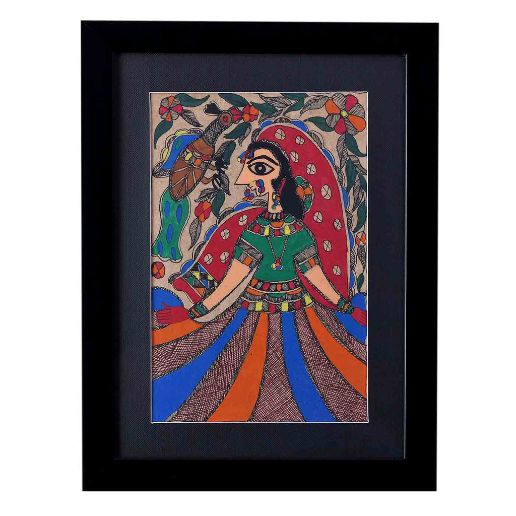 Gorgeous Madhubani Painting Of A Lady (Framed, 11*14.5 Inches)