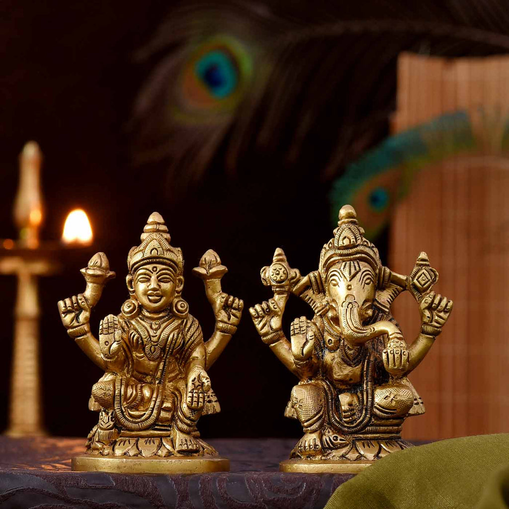 Auspicious Lakshmi & Ganesha Brass Idols