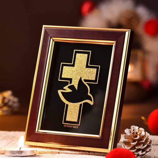 Cross With Holy Dove of Peace Gold Frame
