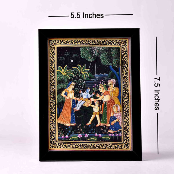 Swinging Bal Krishna Desktop Painting (Framed, 5.5*7.5 Inches)