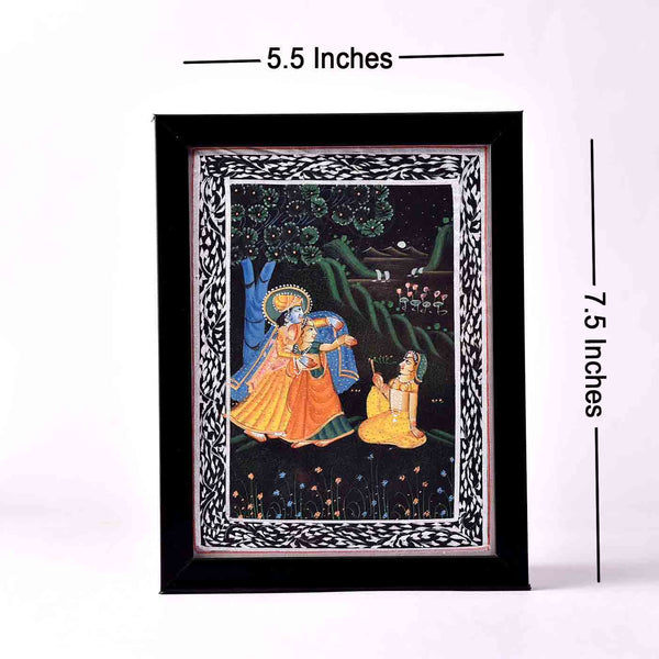 Affectionate Radha-Krishna Desktop Painting (Framed, 5.5*7.5 Inches)