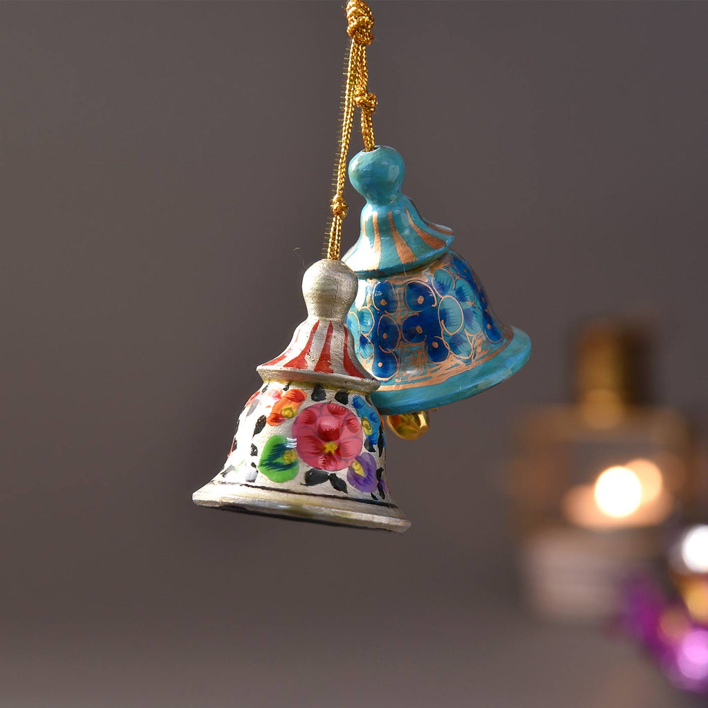 Stunning Handcrafted Papier Mâché Pair Of Christmas Bells