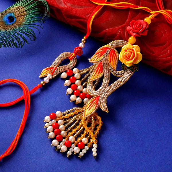 Embroidered Bhaiyya Bhabhi Rakhi Set With Badam Pinni & Mewa Bateesa