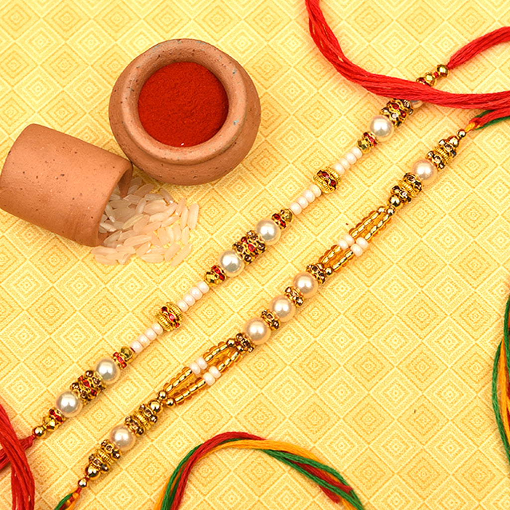 Classy Set Of 2 Pearls & Beads Rakhis