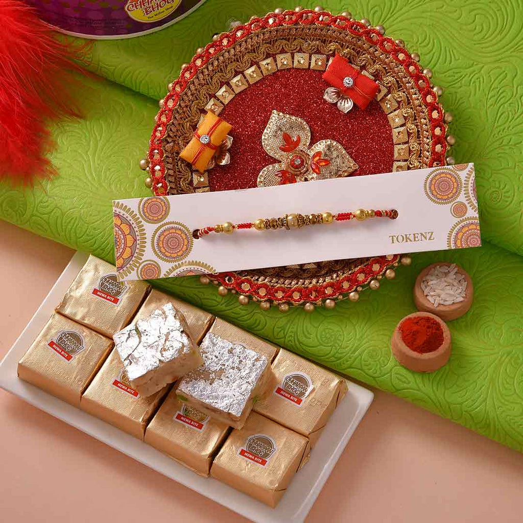 Stunning Beads Rakhi With Pooja Thali & Mewa Bite