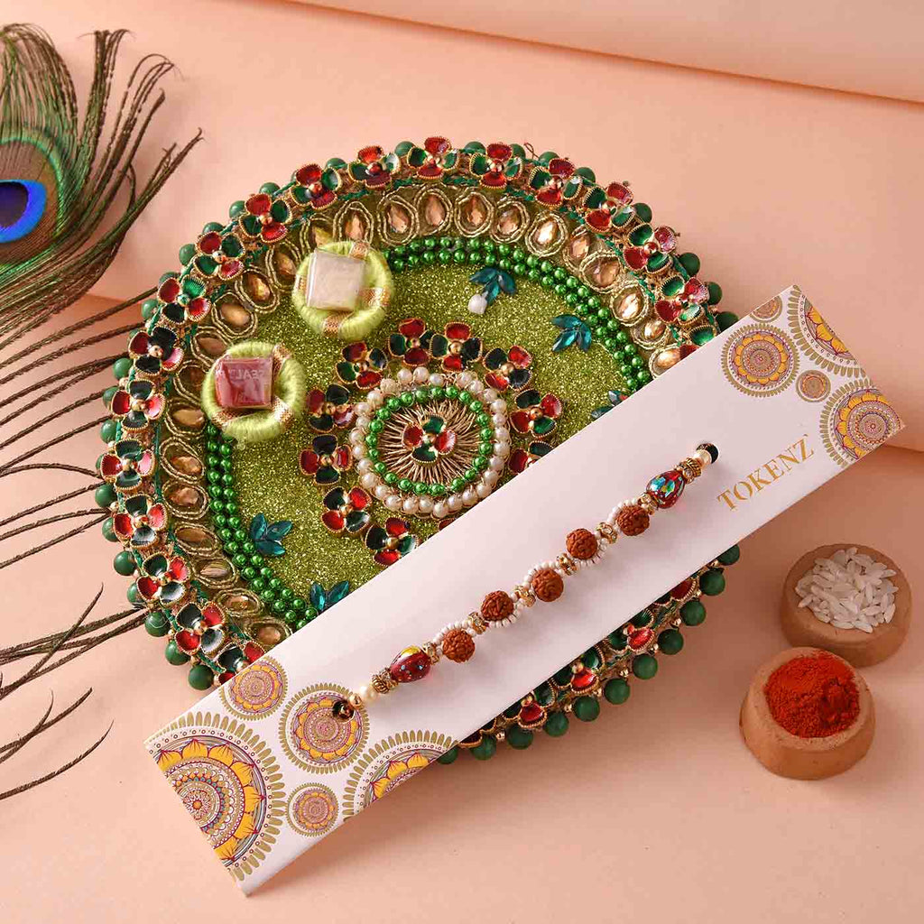 Elegant Rudraksh & Beads Rakhi With Fancy Pooja Thali