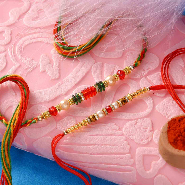 Charming Beads Rakhi With Mewa Bites & Pooja Thali