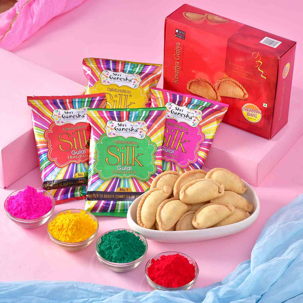 Vibrant Holi Hamper With Set Of 4 Gulal & Munches
