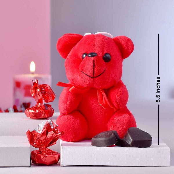 Enchanting Valentine Hamper With Perfume, Chocolate, Teddy, Candle & Snack